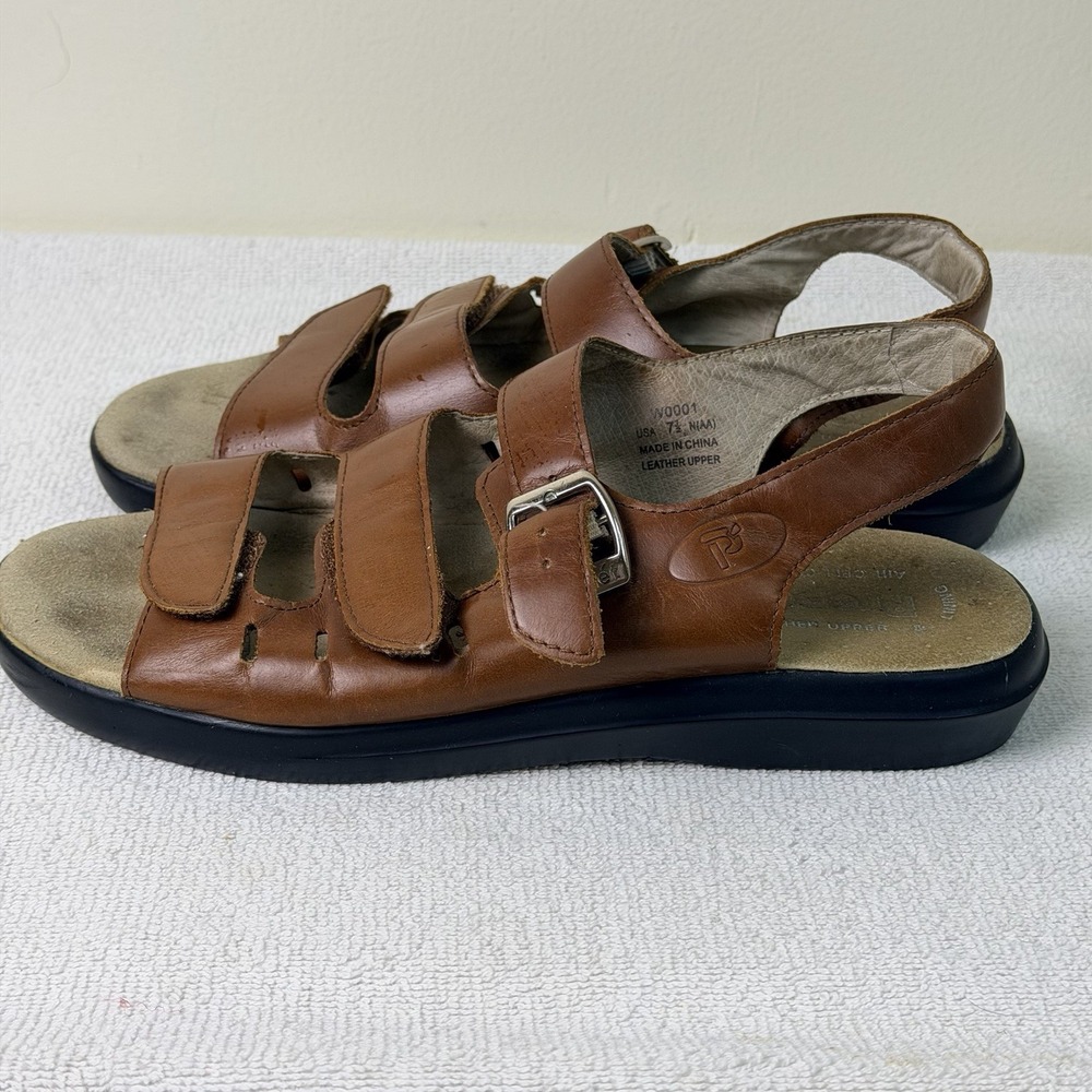 Propet Breeze Sandal W0001 Teak Brown Leather‎ Slingback Adjustable Womens 7.5 N